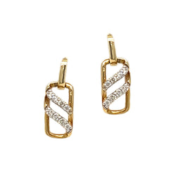 9ct Gold Diamond Set Oblong Drop Earrings