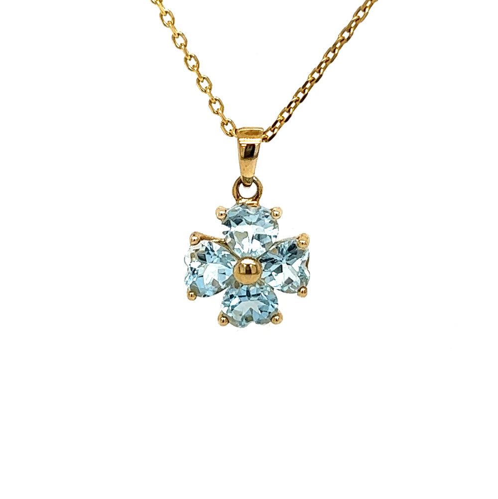 9ct Yellow Gold 4 Heart Blue Topaz Pendant & Chain