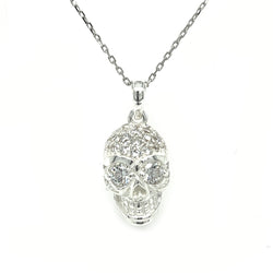 Sterling Silver CZ Encrusted Skull Necklace