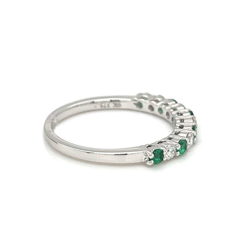 Emerald & Diamond 11 Stone Eternity Ring 9ct White Gold side