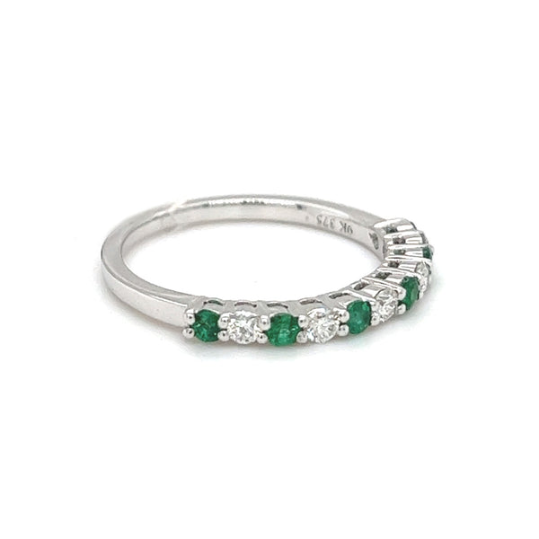 Emerald & Diamond 11 Stone Eternity Ring 9ct White Gold
