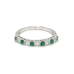 Emerald & Diamond 11 Stone Eternity Ring 9ct White Gold front