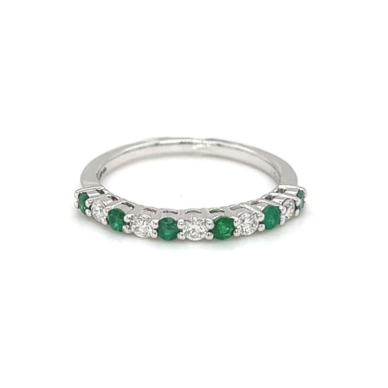 Emerald & Diamond 11 Stone Eternity Ring 9ct White Gold front