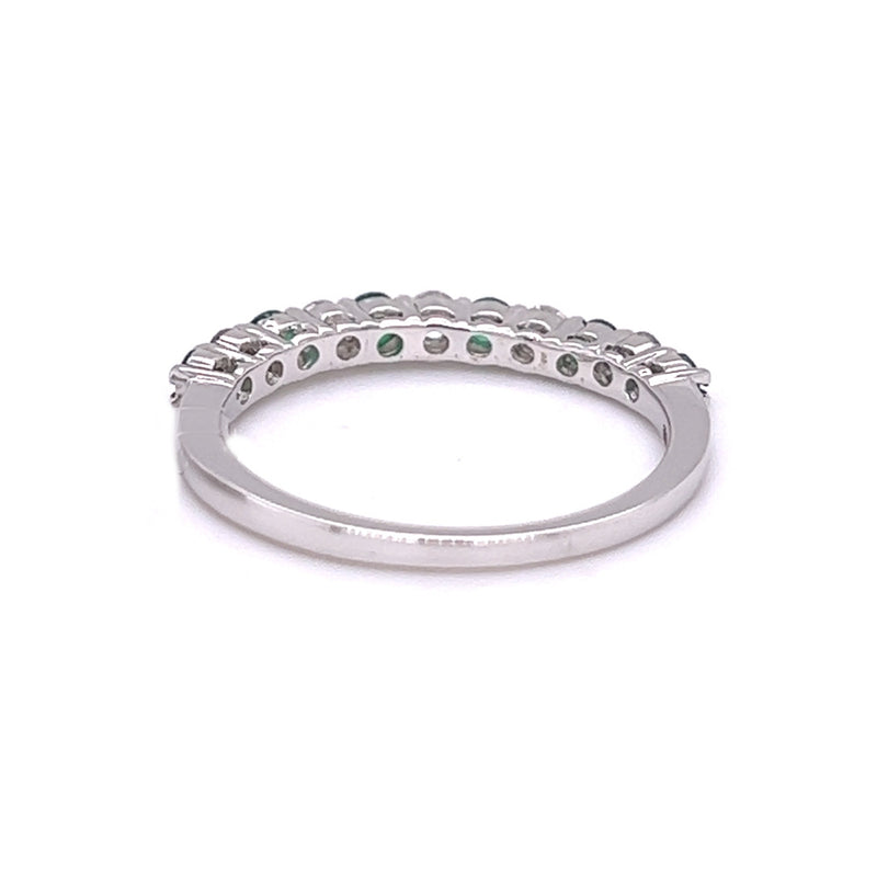Emerald & Diamond 11 Stone Eternity Ring 9ct White Gold rear