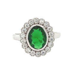 Silver CZ Vintage Style Rubover Green Ring