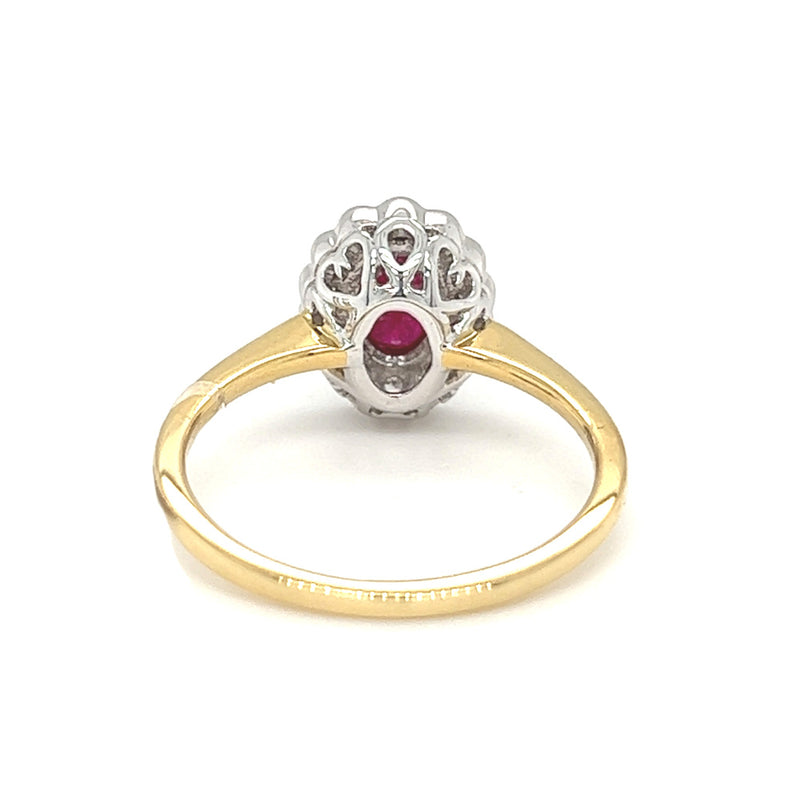 Ruby & Diamond Oval Cluster Ring 18ct Gold rear