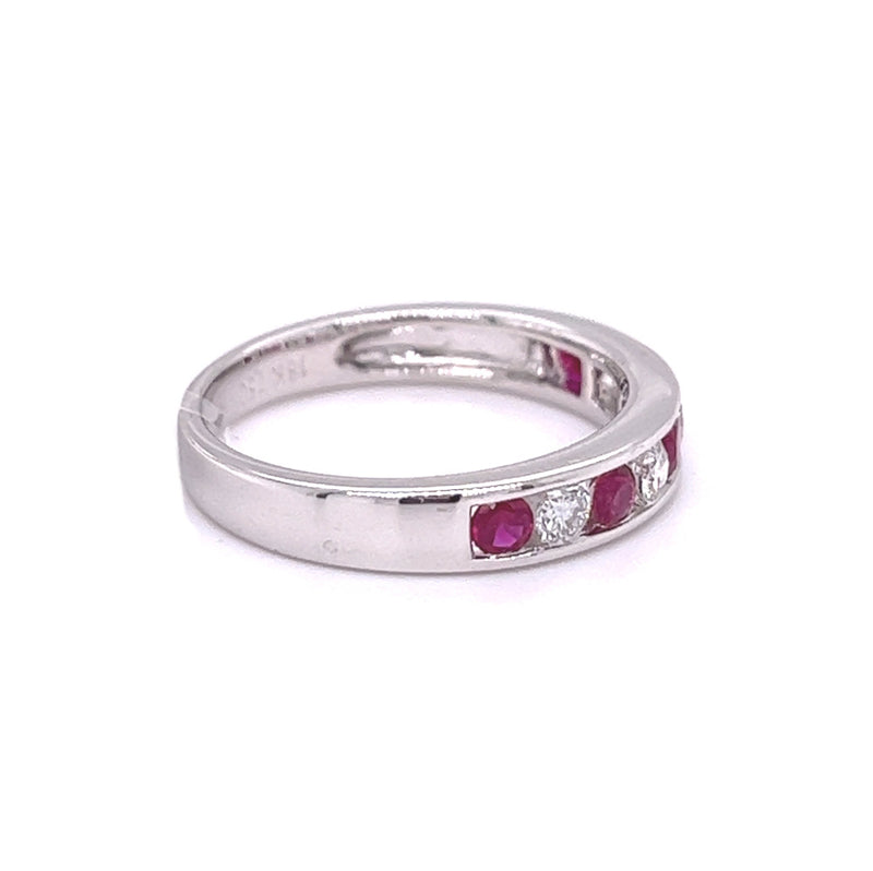 Ruby & Diamond Channel Set Eternity Ring 18ct White Gold side