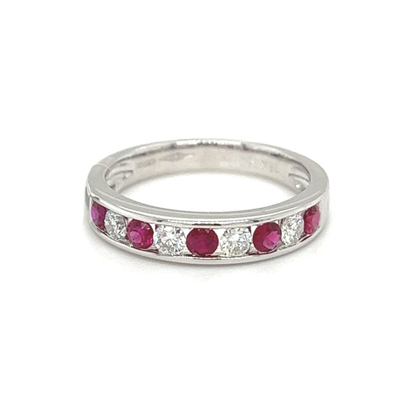 Ruby & Diamond Channel Set Eternity Ring 18ct White Gold front