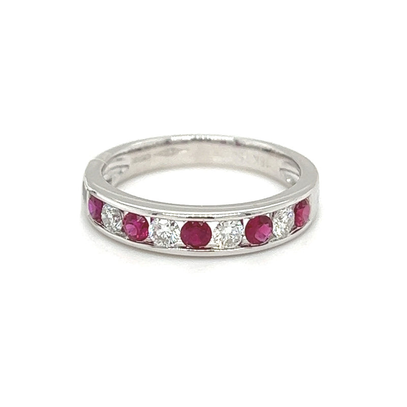 Ruby & Diamond Channel Set Eternity Ring 18ct White Gold front