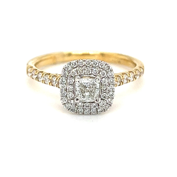 Diamond Cushion Double Halo Ring 0.66ct 18ct Gold front