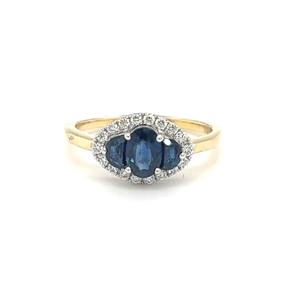 18ct Yellow Gold Sapphire & Diamond Oval Cluster Ring front