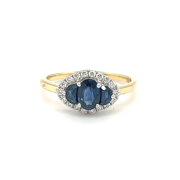 18ct Yellow Gold Sapphire & Diamond Oval Cluster Ring front