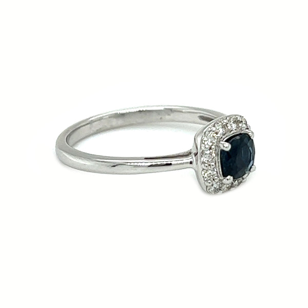18ct White Gold Sapphire & Diamond Cushion Cluster Ring side