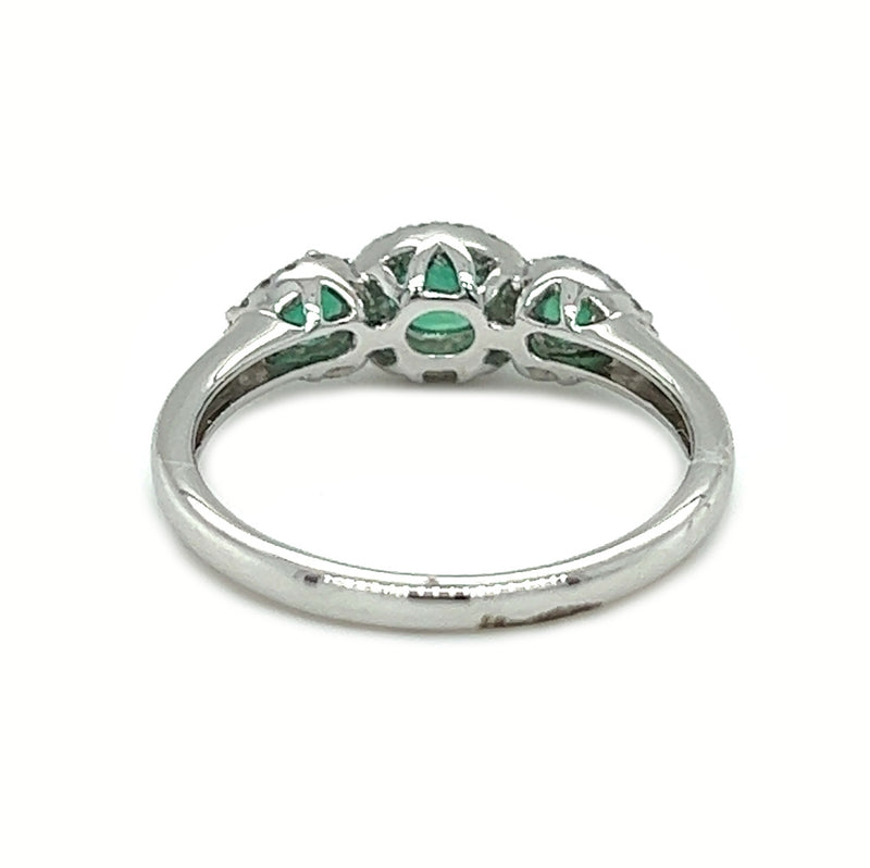 Emerald & Diamond Trilogy Halo Ring 18ct White Gold rear