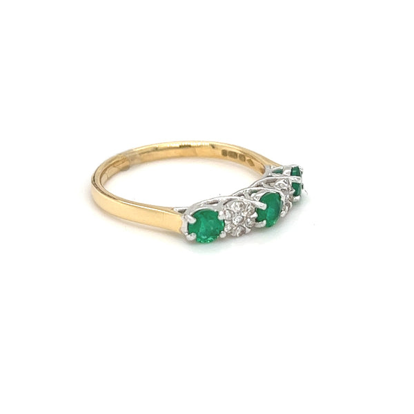 Emerald & Diamond 17 Stone Eternity Ring 18ct Yellow Gold 