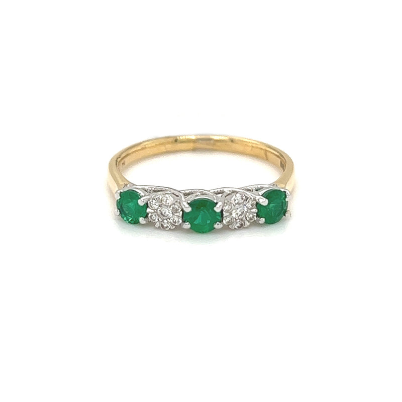 Emerald & Diamond 17 Stone Eternity Ring 18ct Yellow Gold front