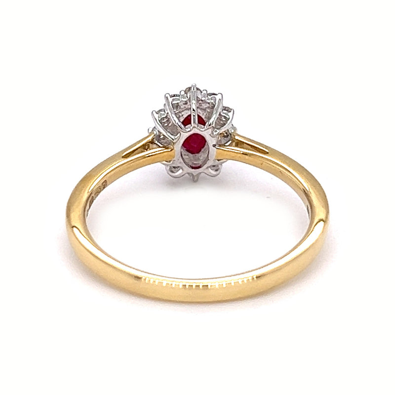 Ruby & Diamond Oval Cluster Ring 18ct Gold rear