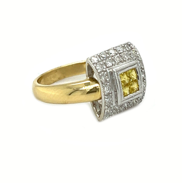 Yellow Sapphire & Diamond Ring 18ct Gold