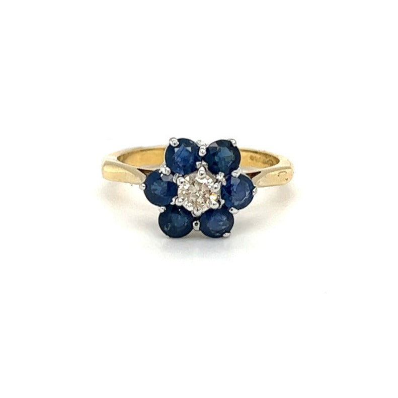 9ct Yellow Gold Sapphire & Diamond Daisy Cluster Ring