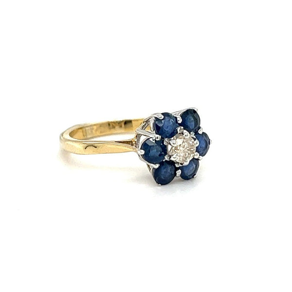 9ct Yellow Gold Sapphire & Diamond Daisy Cluster Ring 2