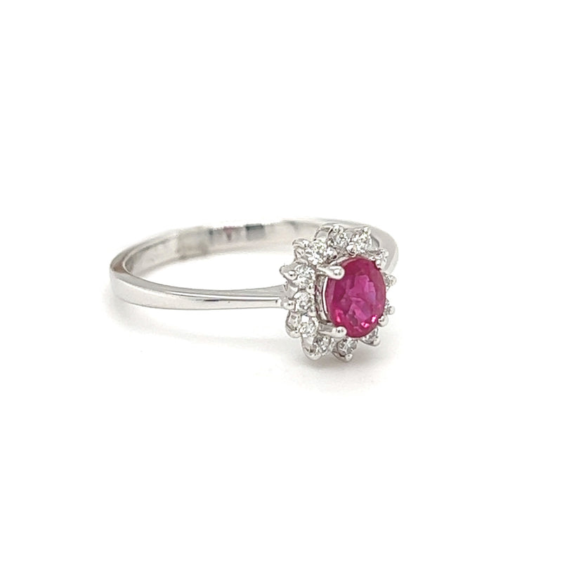 Ruby & Diamond Oval Cluster Ring 18ct White Gold