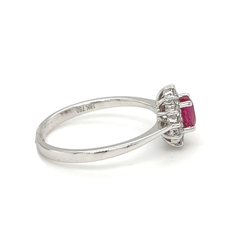 Ruby & Diamond Oval Cluster Ring 18ct White Gold side