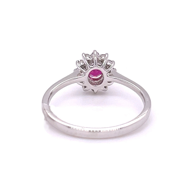 Ruby & Diamond Oval Cluster Ring 18ct White Gold rear