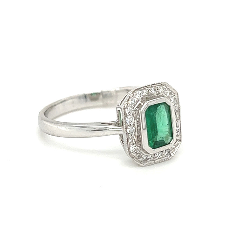 Emerald & Diamond Cluster Ring 18ct White Gold