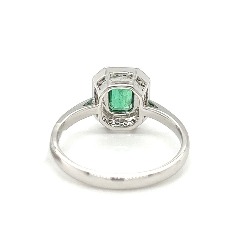 Emerald & Diamond Cluster Ring 18ct White Gold rear